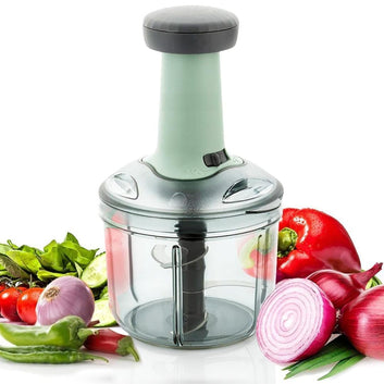 Manual Push Chopper – Hand Press Vegetable & Fruit Cutter with 6 Stainless Steel Blades.