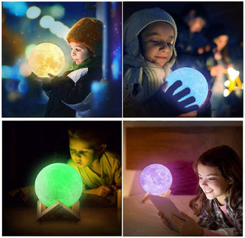 3D Moon Night Lamp – Rechargeable with 7 Color Changing Features.