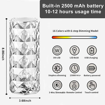 LED Crystal Lamp,16 Color Changing Rose Crystal Diamond Table Lamp.