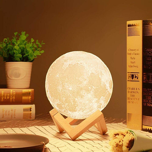 3D Moon Night Lamp – Rechargeable with 7 Color Changing Features.